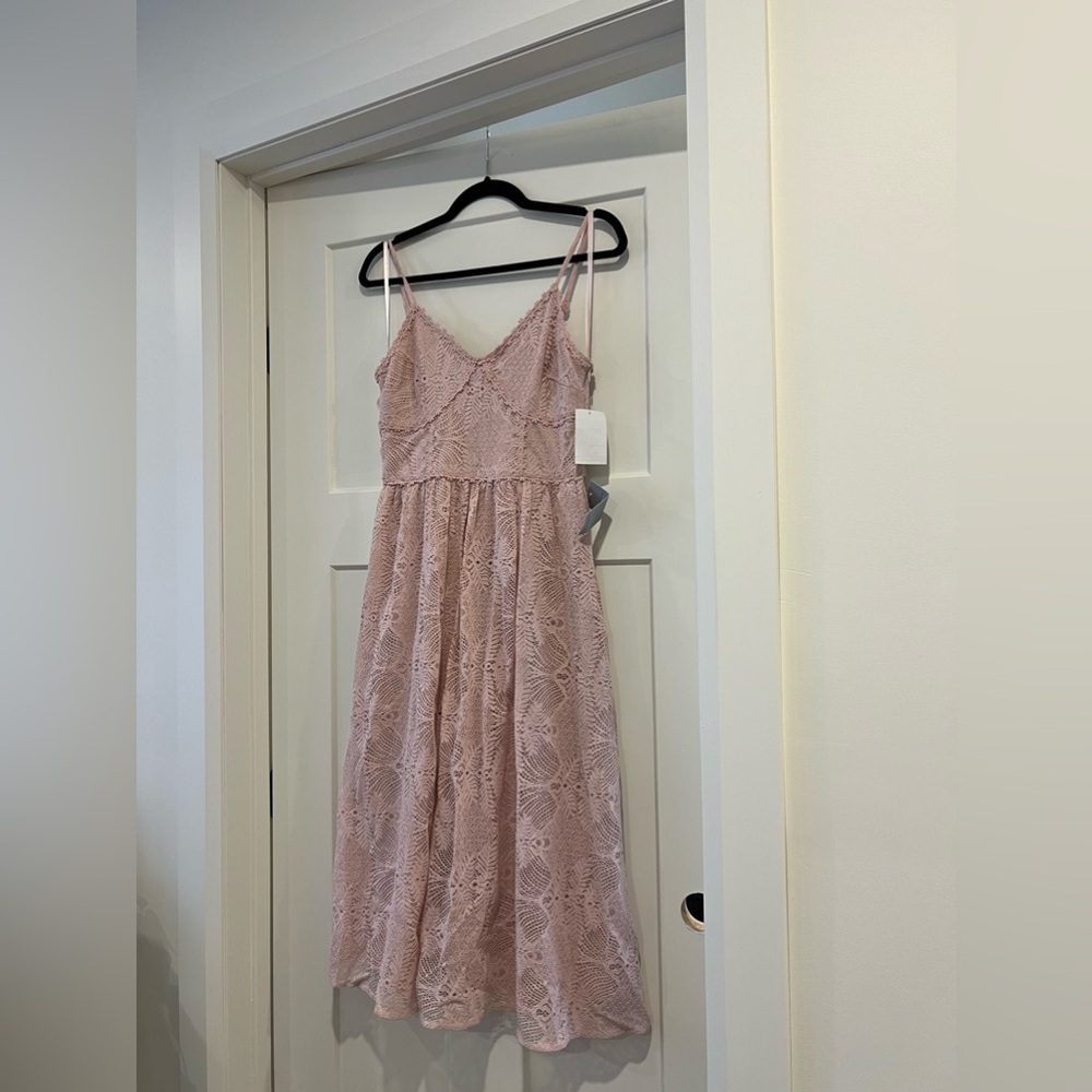 Nordstrom Rack NSR Baby Pink midi length lace dress size small new with tags